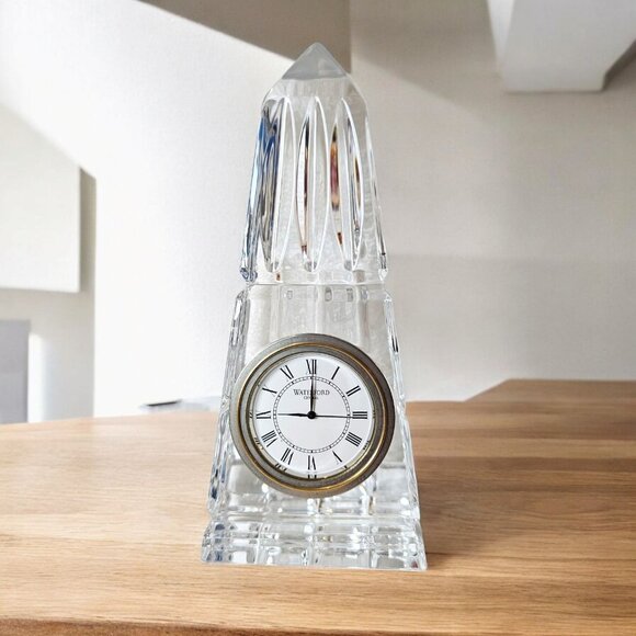 WATERFORD CRYSTAL CLOCK OBELISK PYRAMID 6" Ireland Needs Battery MINT Condition - Picture 1 of 11